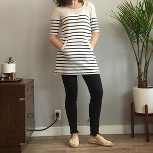Anthropologie White and Navy Striped Tunic